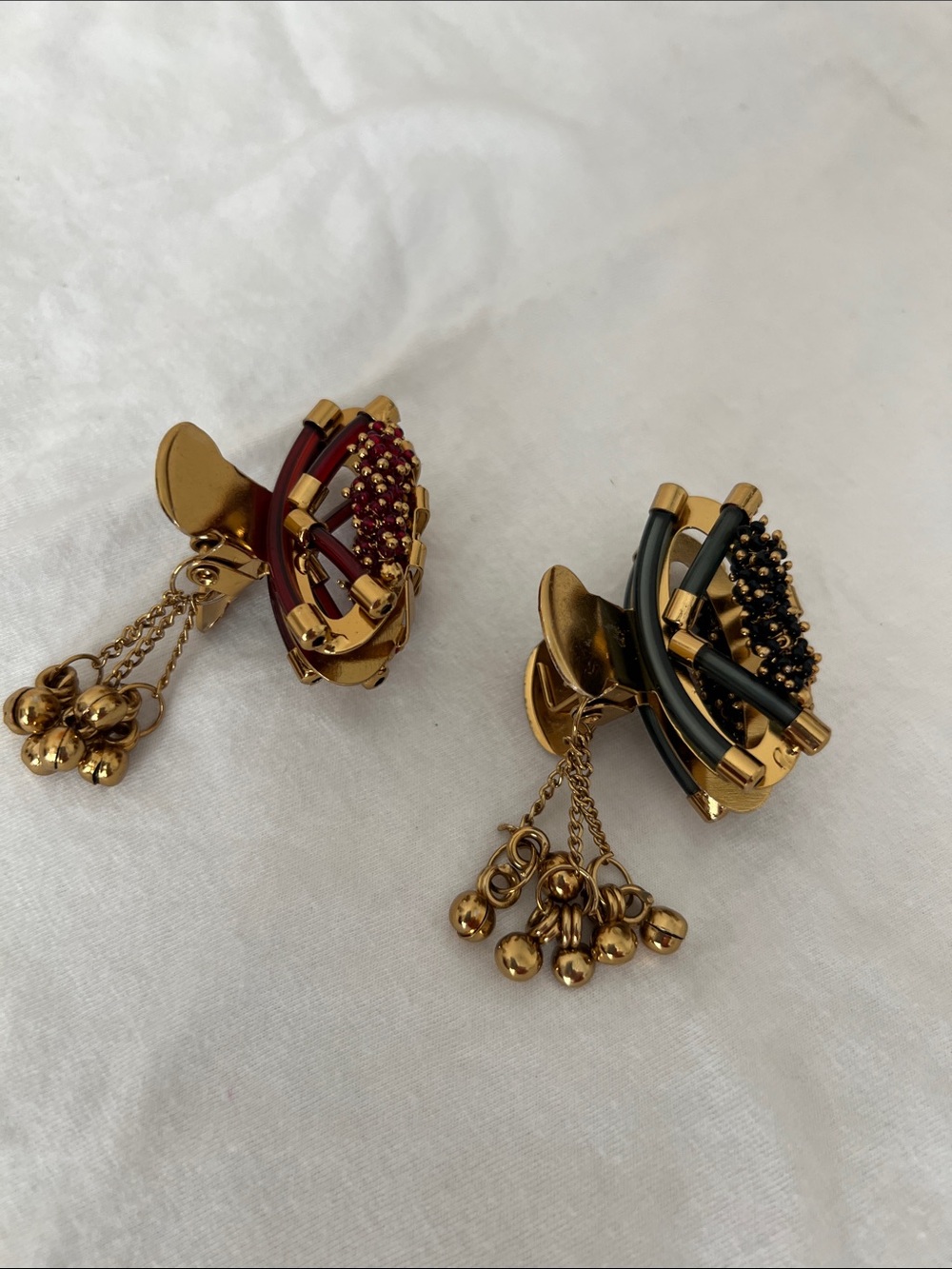 Gold-Tone Hair Clips with Red and Black Beaded Accents